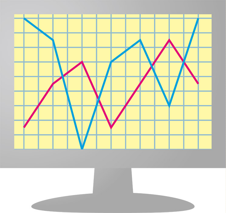 無料イラスト, ベクター, EPS, 電気機器, 家電製品, パソコン, ディスプレイ（モニター）, 液晶ディスプレイ, ビジネス, グラフ, 折れ線グラフ, データ