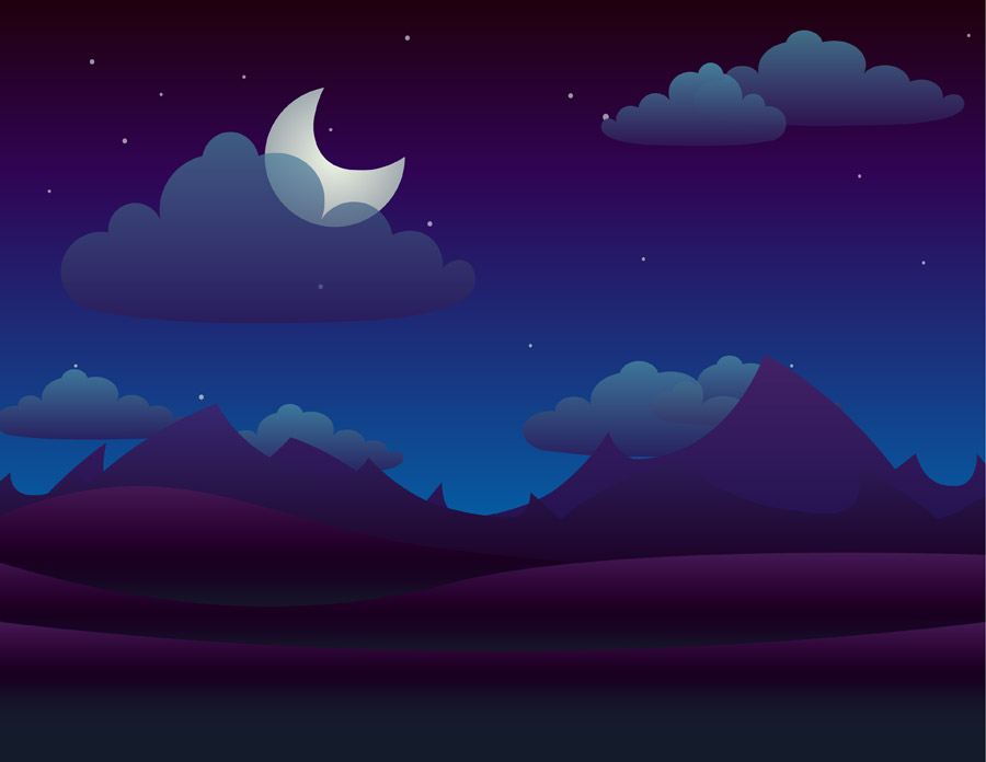 無料イラスト 月の出る夜の山の風景 パブリックドメインq 著作権