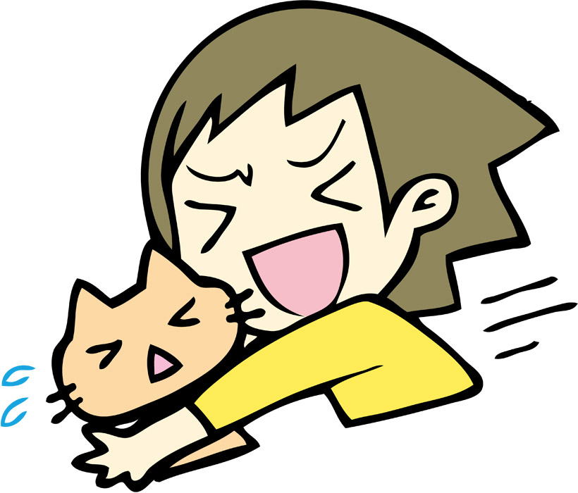 無料イラスト 猫を抱きしめる女性 パブリックドメインq 著作権