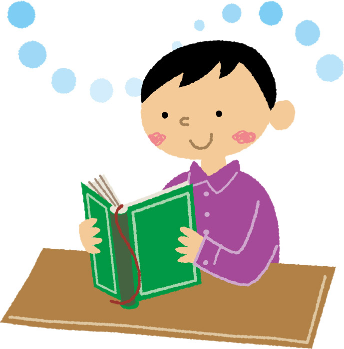 無料イラスト 本を読んで勉強中の男の子 パブリックドメインq 著作