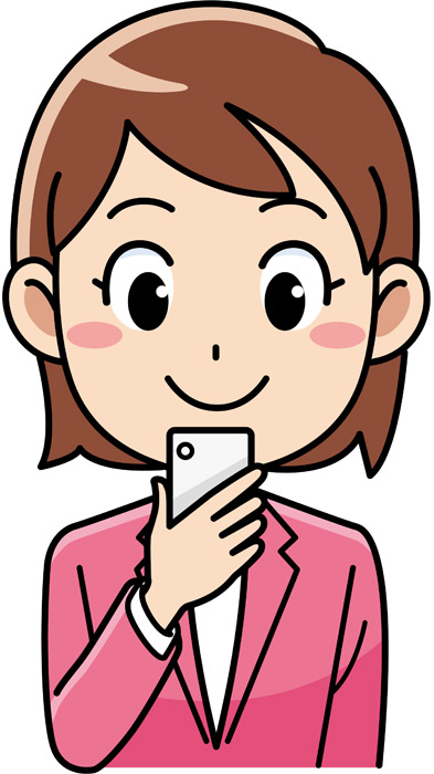 無料イラスト スマホの画面を見ている女性会社員 パブリック