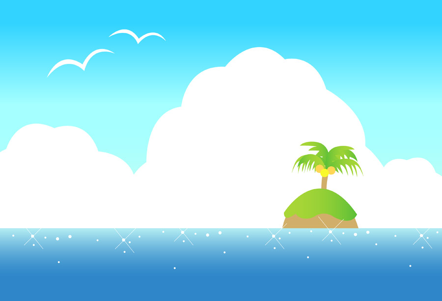 フリーイラスト, ベクター, AI, 風景（イラスト）, 自然, 海, 島, 南国, 椰子（ヤシ）, 夏（イラスト）