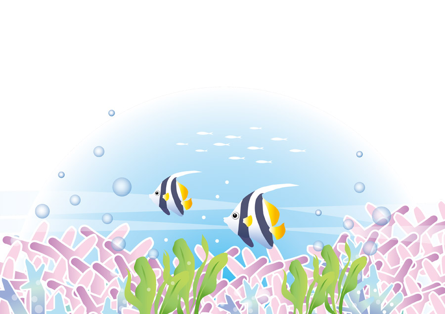 フリーイラスト, ベクター, AI, 海, 水中, 魚（サカナ）, 熱帯魚, 珊瑚（サンゴ）