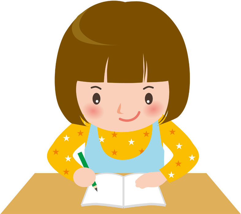 無料イラスト 机に向かって勉強している女の子 パブリックドメインq 著作権フリー画像素材集