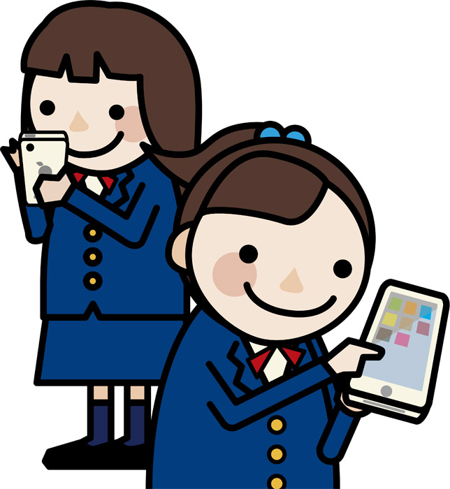 無料イラスト スマホで遊ぶ女子学生 パブリックドメインq 著作権フリー画像素材集