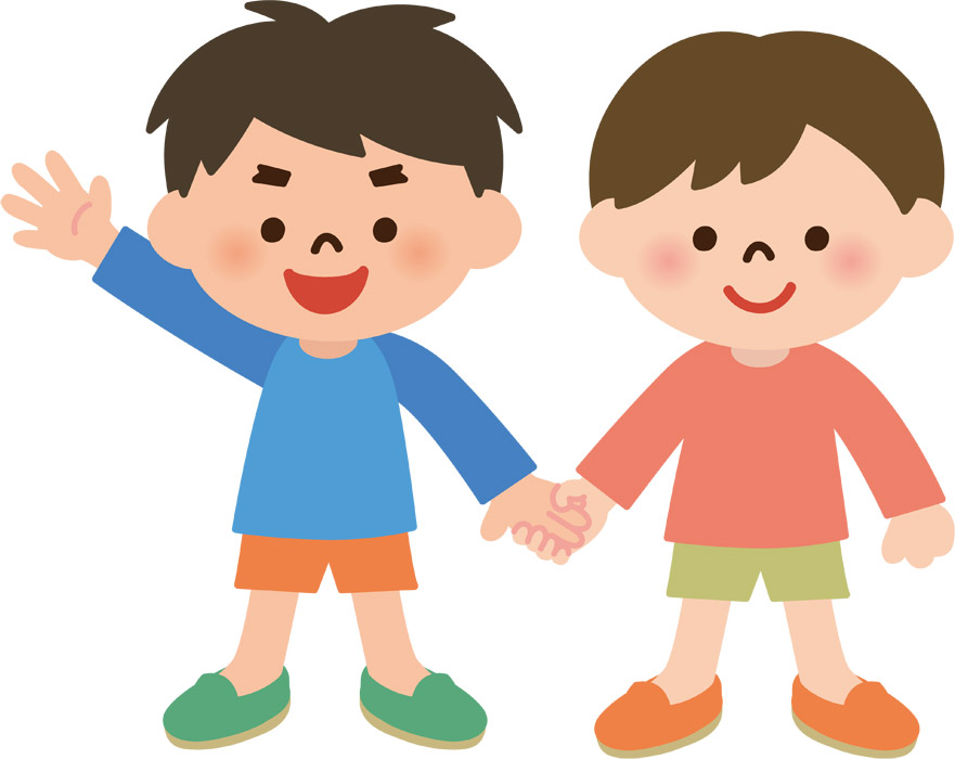 フリーイラスト, フリーイラスト, CC0 イラスト, ベクター, EPS, 人物（イラスト）, 子供（イラスト）, 男の子, 兄弟（姉妹）, 手をつなぐ, 二人, 全身（イラスト）