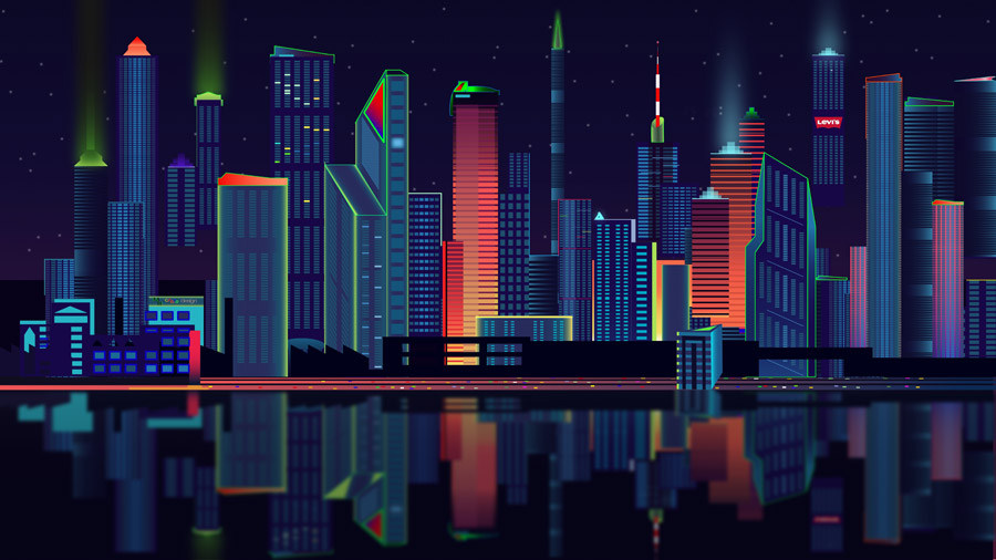 フリーイラスト 蝶高層ビルが建ち並ぶ都市の夜景 パブリックドメインq 著作権フリー画像素材集