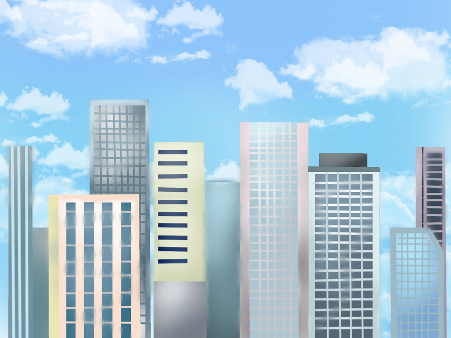 フリーイラスト 青空と高層ビルが並ぶ都市の風景 パブリックドメインq 著作権フリー画像素材集