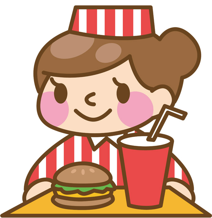 フリーイラスト ファーストフード店でバイトする女性 パブリックドメインq 著作権フリー画像素材集