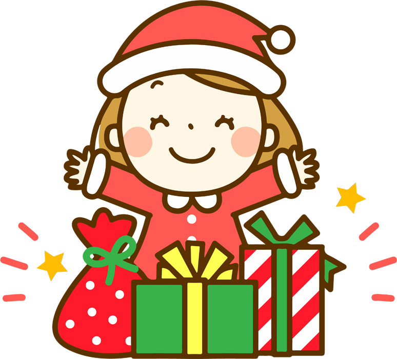 フリーイラスト クリスマスプレゼントをもらって喜ぶ女の子