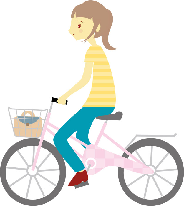 フリーイラスト ピンクの自転車に乗る女性 パブリックドメインq 著作権フリー画像素材集