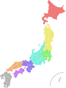 [無料イラスト] 地方ごとに色分けされた日本地図