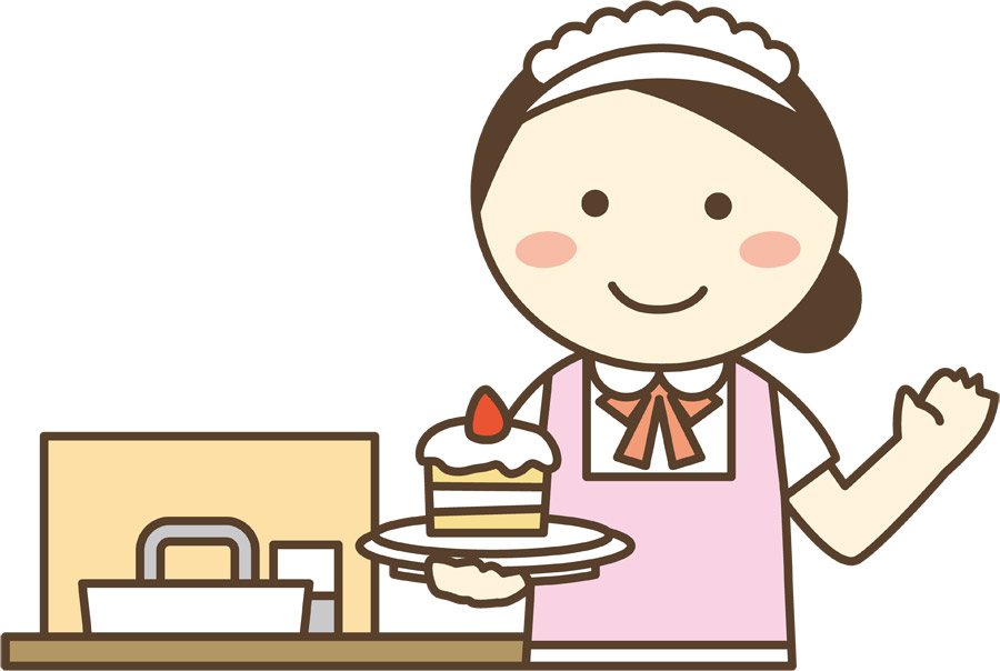 フリーイラスト ケーキ屋でバイトする女性 パブリックドメインq 著作権フリー画像素材集