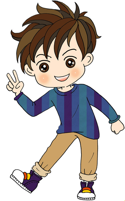 人物（イラスト）, 子供（イラスト）, 男の子, ピースサイン, 全身（イラスト）