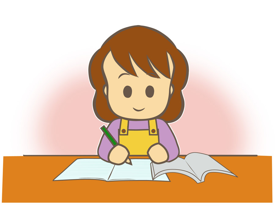 人物（イラスト）, 女性（イラスト）, 勉強（学習）, 書く, 主婦