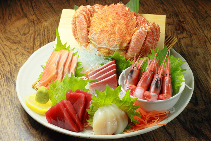 食べ物（写真）, 料理, 魚介料理, 日本料理, 和食, 刺身（さしみ）, 蟹（カニ）, 海老（エビ）