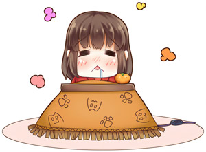 フリーイラスト こたつに入ってよだれを垂らして眠る女の子