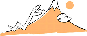 フリーイラスト 富士山を登る蛇と初日の出