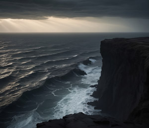 AI画像 暗雲の海と崖の風景