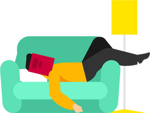 フリーイラスト 本を読み疲れて眠る男性