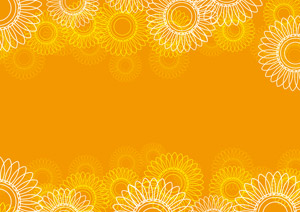 フリーイラスト 向日葵の花柄とオレンジ色の背景の飾り枠