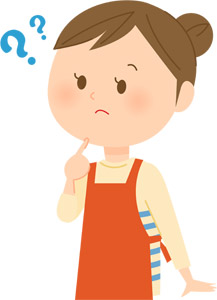フリーイラスト 分からない表情のエプロン姿の女性