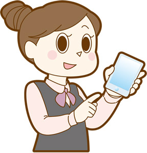 フリーイラスト スマホを指さす女性店員