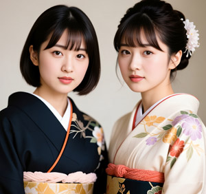 AI画像 着物姿の双子の女性