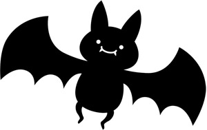 フリーイラスト 羽を広げたかわいいコウモリ