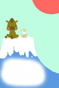 フリーイラスト 初日の出と富士山の午年の年賀状背景