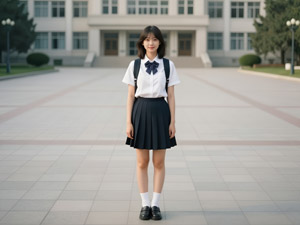 AI画像 校舎の前に立つ女子学生