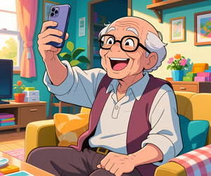 AI画像 スマホを活用するおじいさん