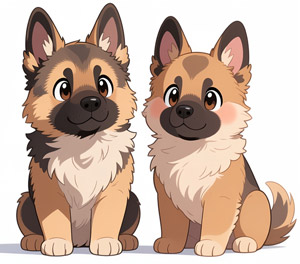 AI画像 2匹のジャーマンシェパードの子犬