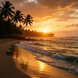 AI画像 沈む夕日とビーチ風景