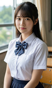 AI画像 教室にいるスクールブラウス姿の女子学生