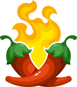 フリーイラスト 2つの唐辛子と炎