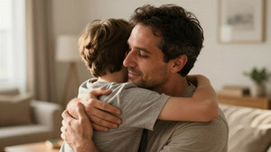 AI画像 抱き合う息子と父