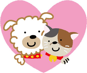 フリーイラスト 犬と猫とハート