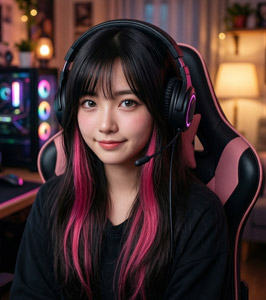AI画像 ヘッドセットを装着したゲーマーのアジア人女性