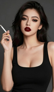 AI画像 煙草を持つタンクトップ姿の女性