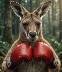 AI画像 ボクシンググローブをつけたカンガルー
