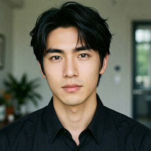 AI画像 黒のシャツを着た若いアジア人男性