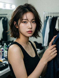 AI画像 楽屋で服を選ぶアジア人女性