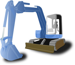 フリーイラスト ブルーの油圧ショベル