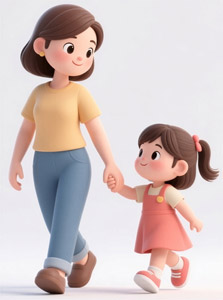 AI画像 手をつないで歩く母と娘