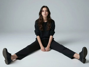 AI画像 開脚して床に座る外国人女性