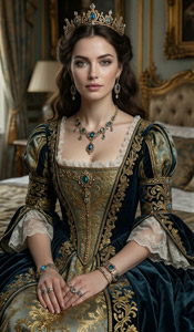 AI画像 ベッドに座る王妃