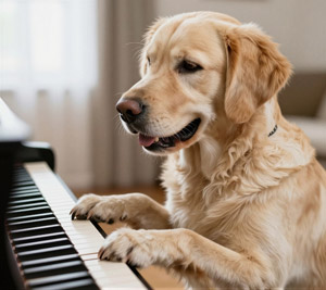 AI画像 ピアノを弾くゴールデンレトリバー