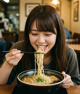 AI画像 ラーメンを食べるアジア人女性