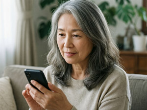 AI画像 スマホを利用するおばあさん